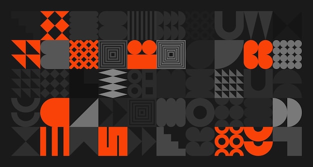 brutalist geometric shapes gray and orange symbols simple primitive elements and forms retro design