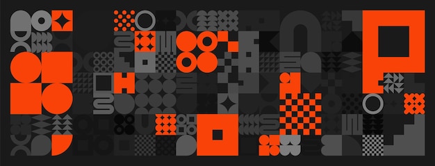 brutalist geometric shapes gray and orange symbols simple primitive elements and forms retro design