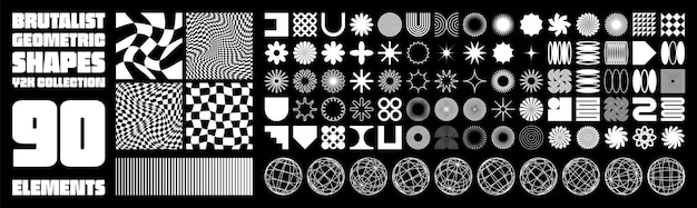 brutalist geometric shapes modern symbols groovy checkered pattern distorted tiled grid simple