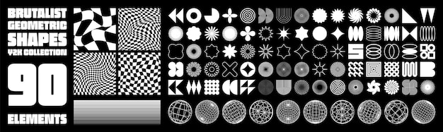 Brutalist geometric shapes modern symbols groovy checkered pattern distorted tiled grid simple