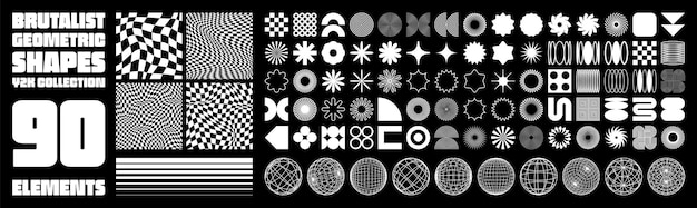 Brutalist geometric shapes modern symbols groovy checkered pattern distorted tiled grid simple