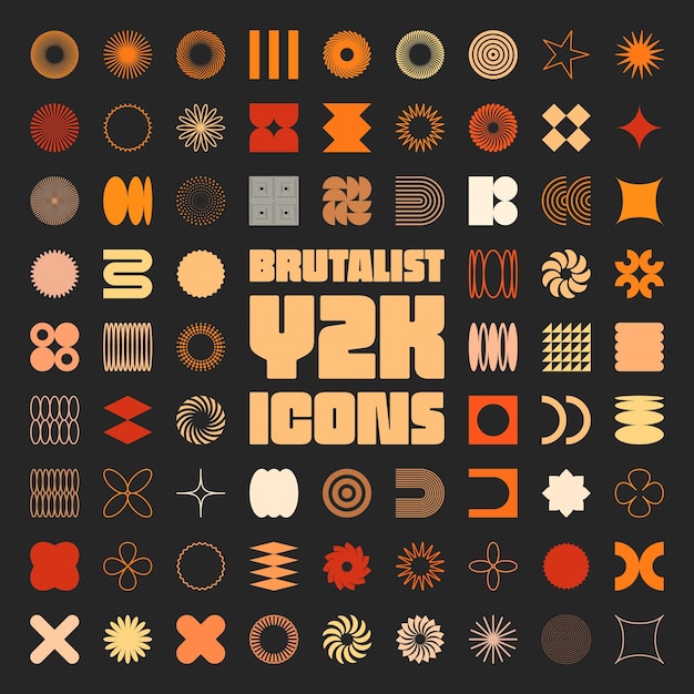 brutalist geometric shapes modern symbols simple primitive elements and forms retro design trend
