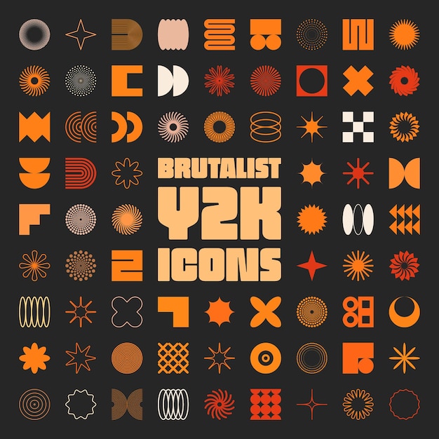brutalist geometric shapes modern symbols simple primitive elements and forms retro design trend