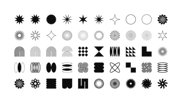 brutalist geometric shapes modern symbols simple primitive elements and forms retro design trendy contemporary minimalist style y2k vector illustration