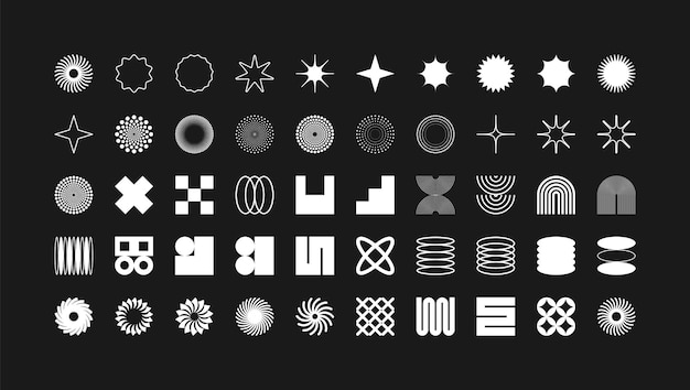 brutalist geometric shapes modern symbols simple primitive elements and forms retro design trendy
