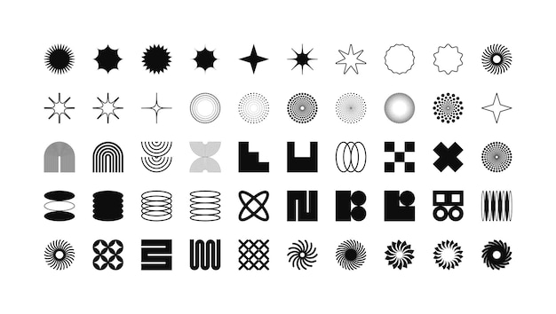 brutalist geometric shapes modern symbols simple primitive elements and forms retro design trendy