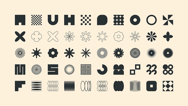 Brutalist geometric shapes modern symbols simple primitive elements and forms retro design trendy