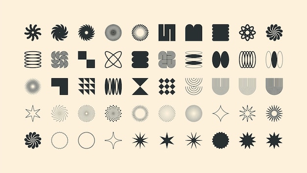 brutalist geometric shapes modern symbols simple primitive elements and forms retro design trendy