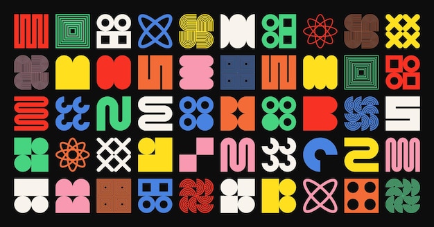 brutalist geometric shapes symbols simple primitive elements and forms bauhaus retro design trendy