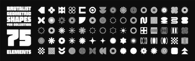 brutalist geometric shapes symbols simple primitive elements and forms bauhaus retro design trendy