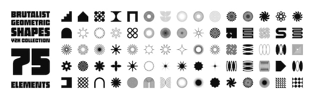brutalist geometric shapes symbols simple primitive elements and forms bauhaus retro design trendy