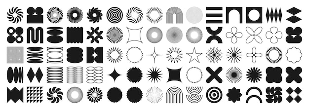 brutalist geometric shapes symbols simple primitive elements and forms bauhaus retro design trendy