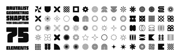 brutalist geometric shapes symbols simple primitive elements and forms retro design trendy contemporary minimalist style y2k vector illustration