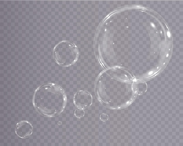 Bubble PNG. Sæt af realistiske sæbebobler. Bobler er placeret på en transparent baggrund. Vector f