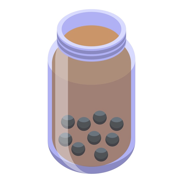 Bubble tea jar showing boba balls and milk tea