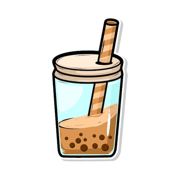 Bubble tea vektör çıkartma karikatür el çizimi illüstrasyon çizimi