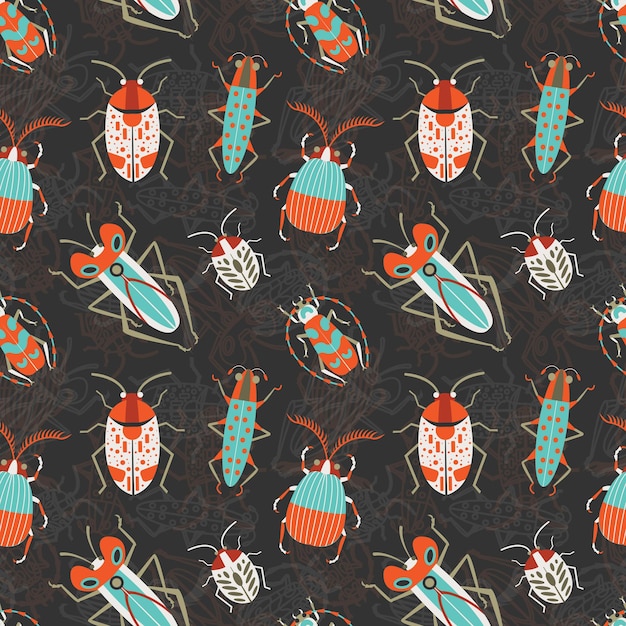 bugs beetles and scarabs pattern in flat