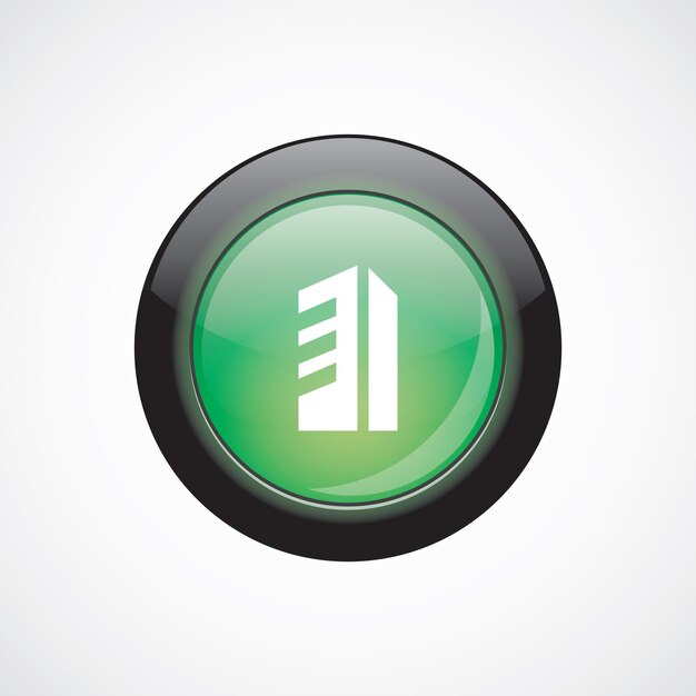 Building glass sign icon green shiny button. ui website button