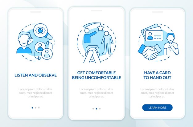 Building relations blue onboarding mobile app screen