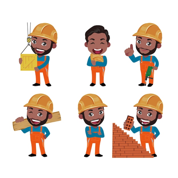 Building worker with different poses