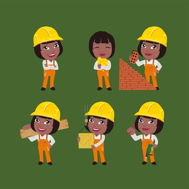 Building worker with different poses