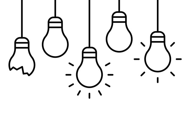 Bulb light hanging with glowing one lamp line icon Lightbulb symbol as idea concept sign