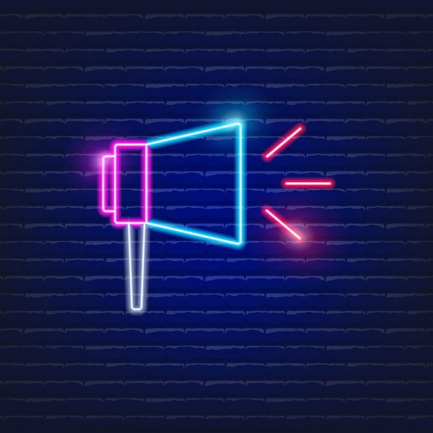 Bullhorn neon icon Loudspeaker glowing sign Vector illustration of business concept
