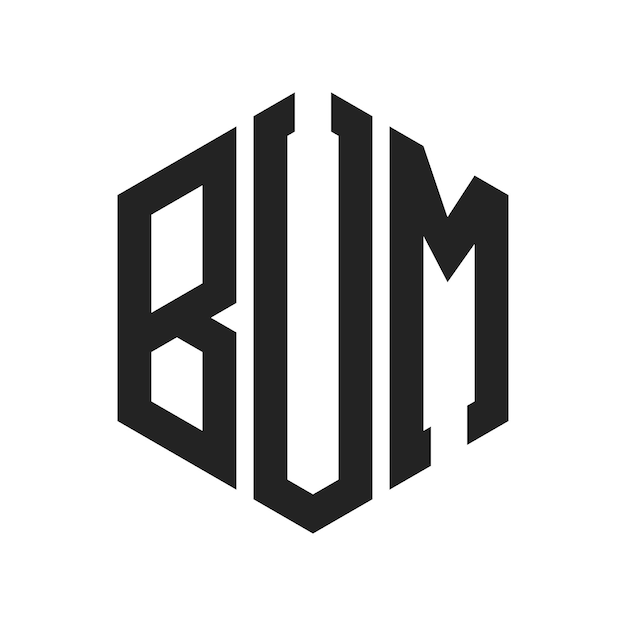 BUM Logo Design Initial Letter BUM Monogram Logo using Hexagon shape