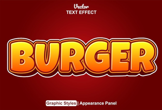 Burger text effect with graphic style and editable
