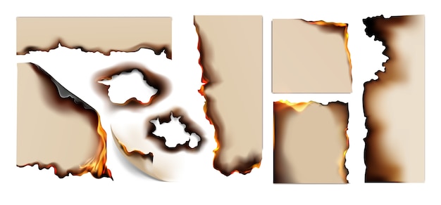 Burnt paper edges and textures set