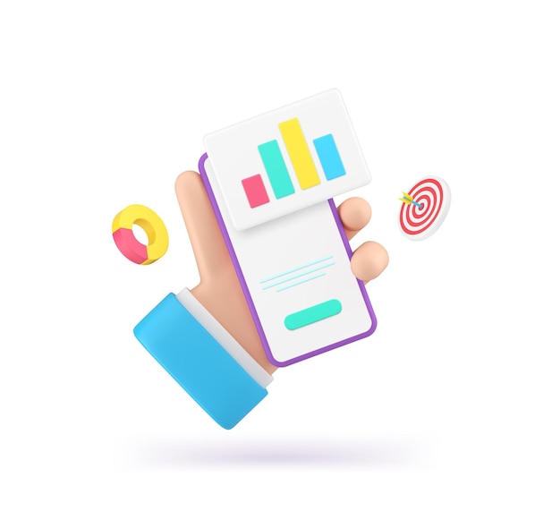 business analyzing smartphone application data management chart planning 3d icon realistic vector