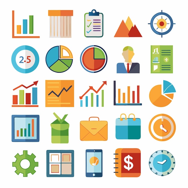 Business and Analytics Icons Comprehensive Set for Data Visualization and Financial Analysis