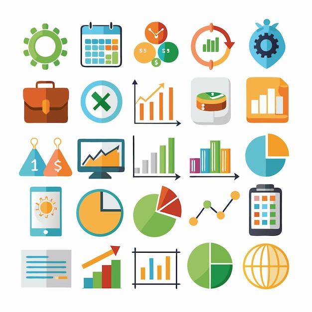 Business and Analytics Icons Comprehensive Set for Data Visualization and Financial Analysis