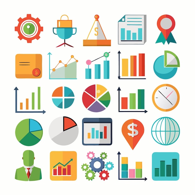 Business and Analytics Icons Comprehensive Set for Data Visualization and Financial Analysis