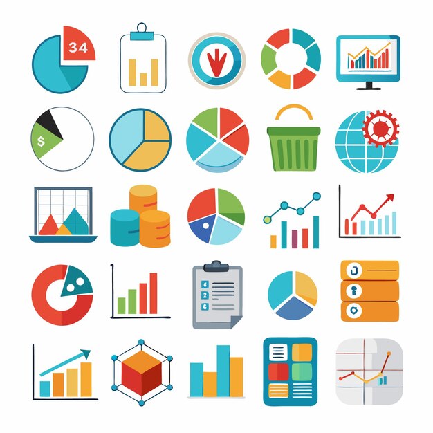 business and analytics icons comprehensive set for data visualization and financial analysis