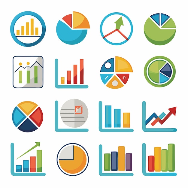 business and analytics icons comprehensive set for data visualization and financial analysis