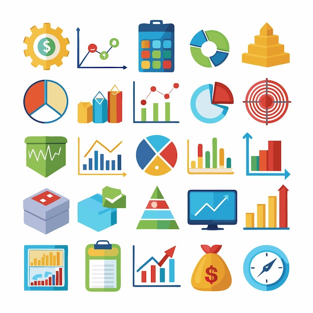 Business and Analytics Icons Comprehensive Set for Data Visualization and Financial Analysis