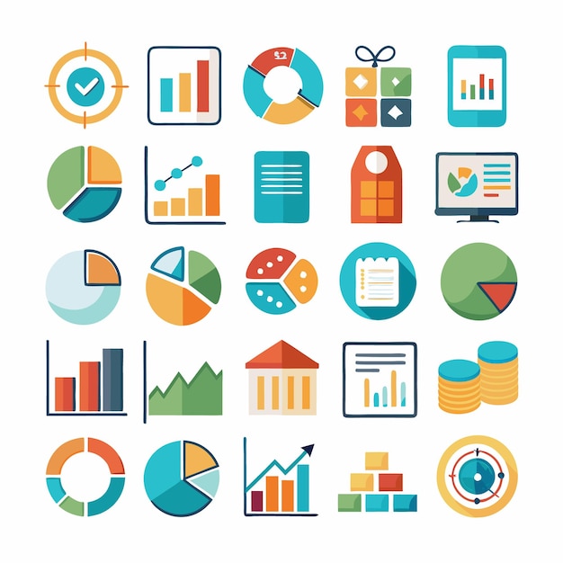 business and analytics icons comprehensive set for data visualization and financial analysis