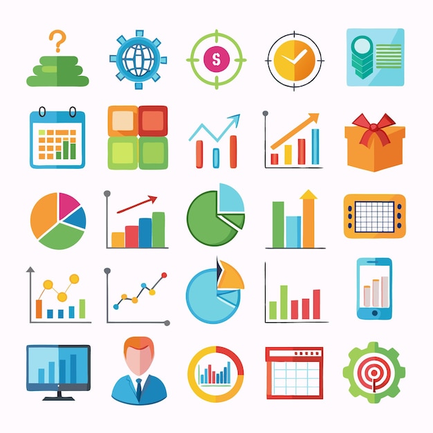 Business and Analytics Icons Comprehensive Set for Data Visualization and Financial Analysis