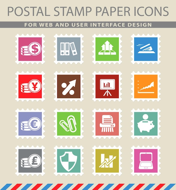 business and finance symbols on mail paper icons