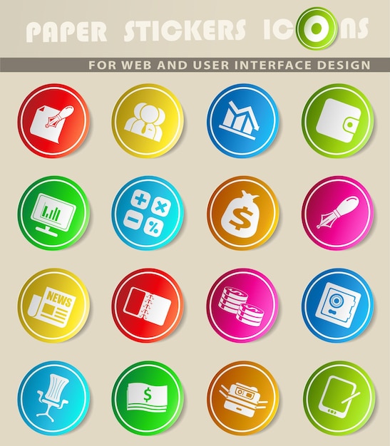 Business and Finance vector icons on colored paper stickers