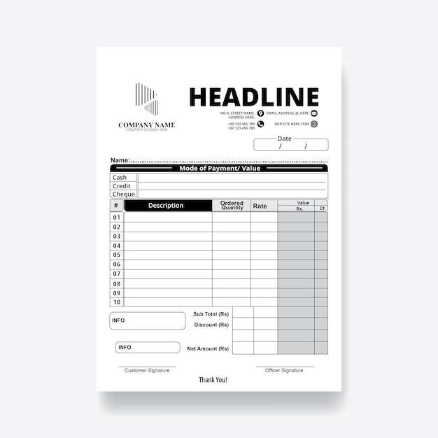 business bill design template hand bill and receipt layout