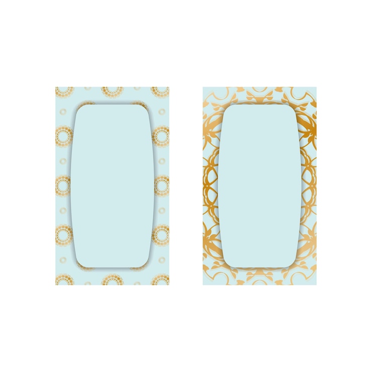 Vektör business card in aquamarine color with greek gold ornaments for your brand.