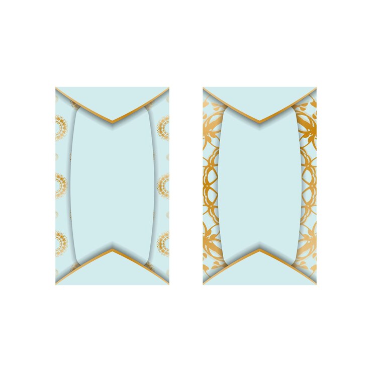 Vektör business card in aquamarine color with greek gold ornaments for your business.
