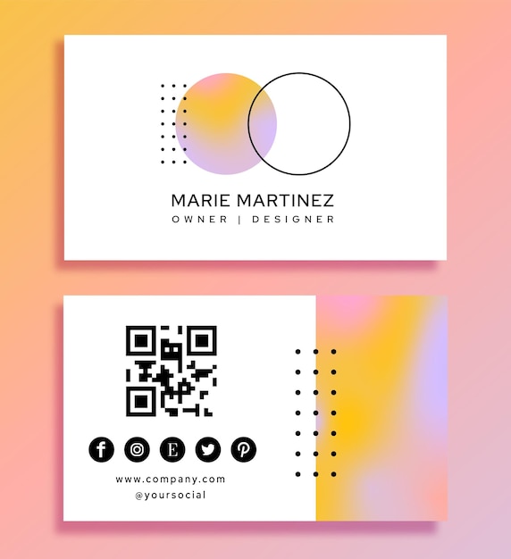 Business card template with gradient and qr code
