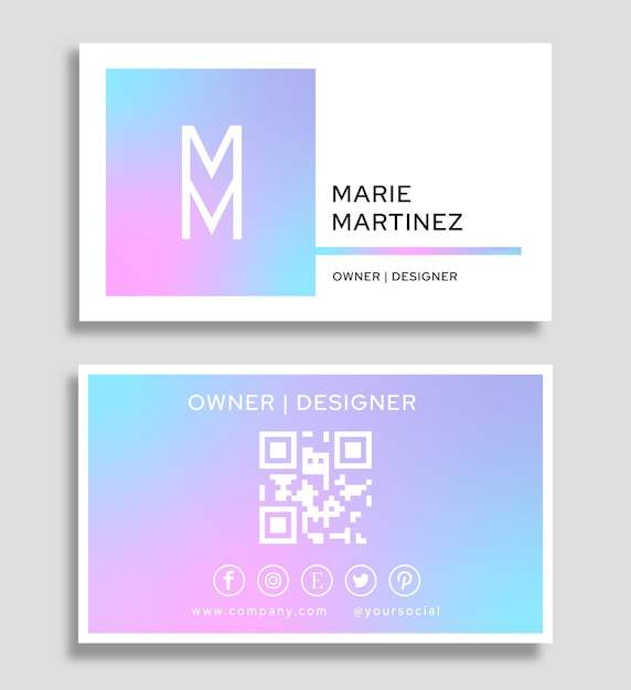 Business card template with gradient and qr code