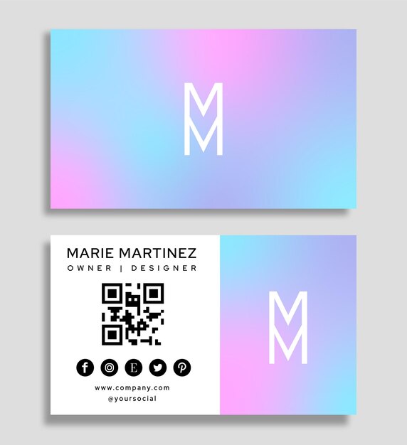 Business card template with gradient and qr code