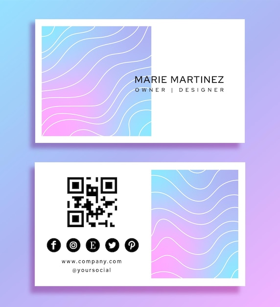 Business card template with gradient and qr code