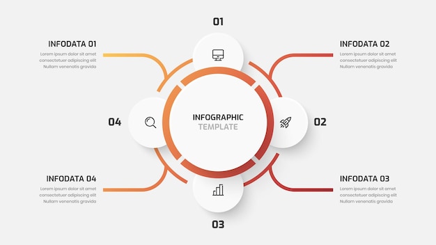 business central circle infographic presentation with gradient color circle label 4 number and icon