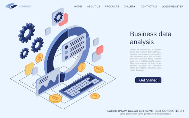 business data analysis modern 3d isometric vector concept illustration